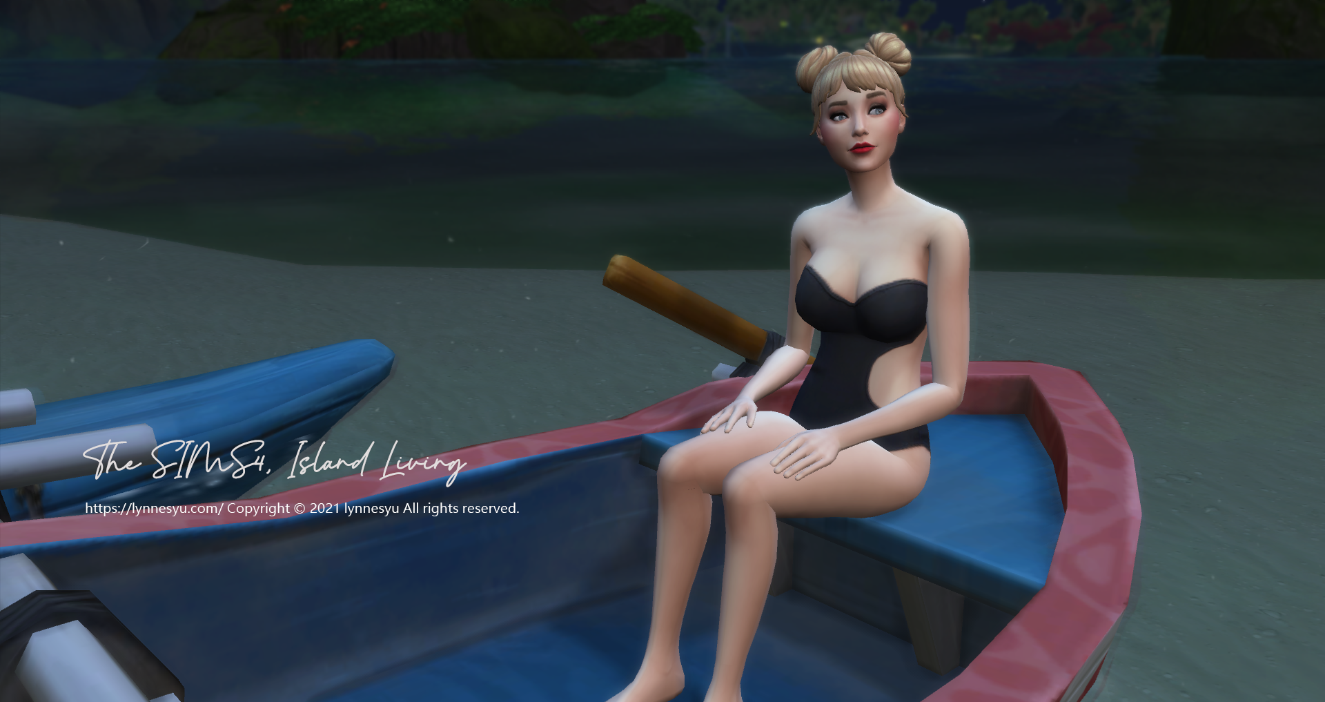 sims4 模擬市民昀昀坐在獨木舟發呆